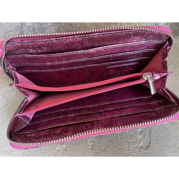 Catchfly Metallic Pink Embroidered Peacock Wallet Multicolor Floral Blue Yellow - Picture 9 of 13